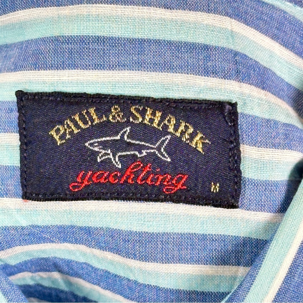 Paul & Shark Men’s Linen Button Down Striped Shirt Blue Medium - Picture 9 of 14